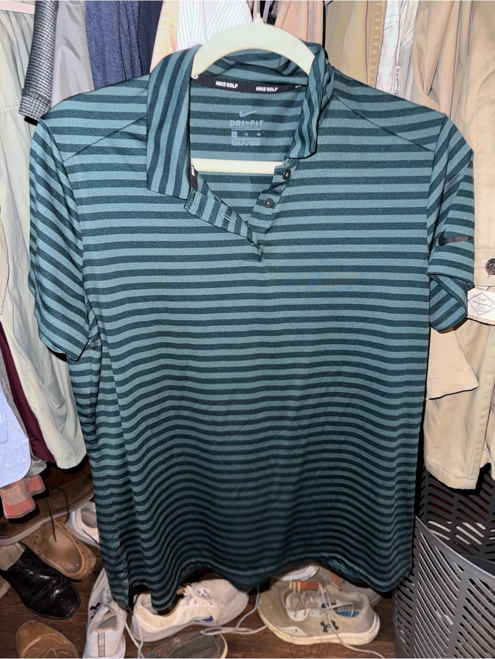 Nike Men's Striped Golf Polo - Teal and dark teal